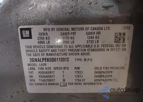 2013 Chevrolet Equinox 2Lt from USA, damaged, VIN 2GNALPEK6D6110912